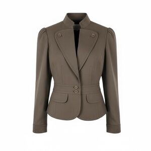 TRINA TURK ✘ Wool Lapel Button Blazer Lightweight Feminine Suit Jacket, Brown, S
